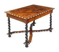 A Northern Italian Bone Inlaid Marquetry, Walnut and Ebony Center Table