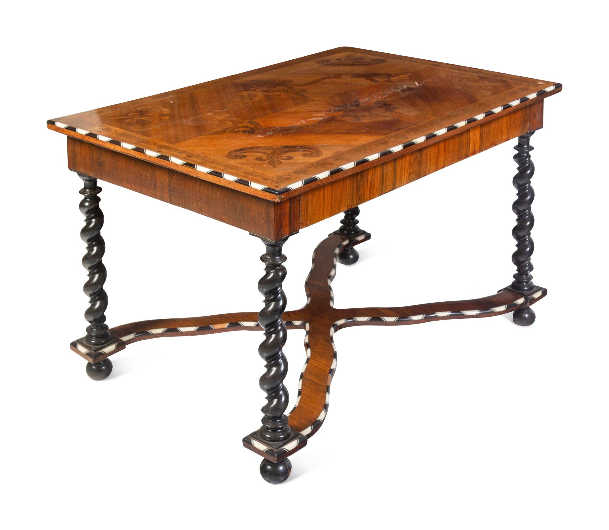 A Northern Italian Bone Inlaid Marquetry, Walnut and Ebony Center Table