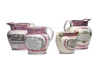 Four Sunderland Luster Masonic Jugs