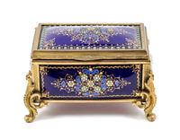 A French Gilt Bronze and Enamel Table Casket Height 2 3/4 x width 4 1/4 inches. — MANNER OF TAHAN, 19TH CENTURY