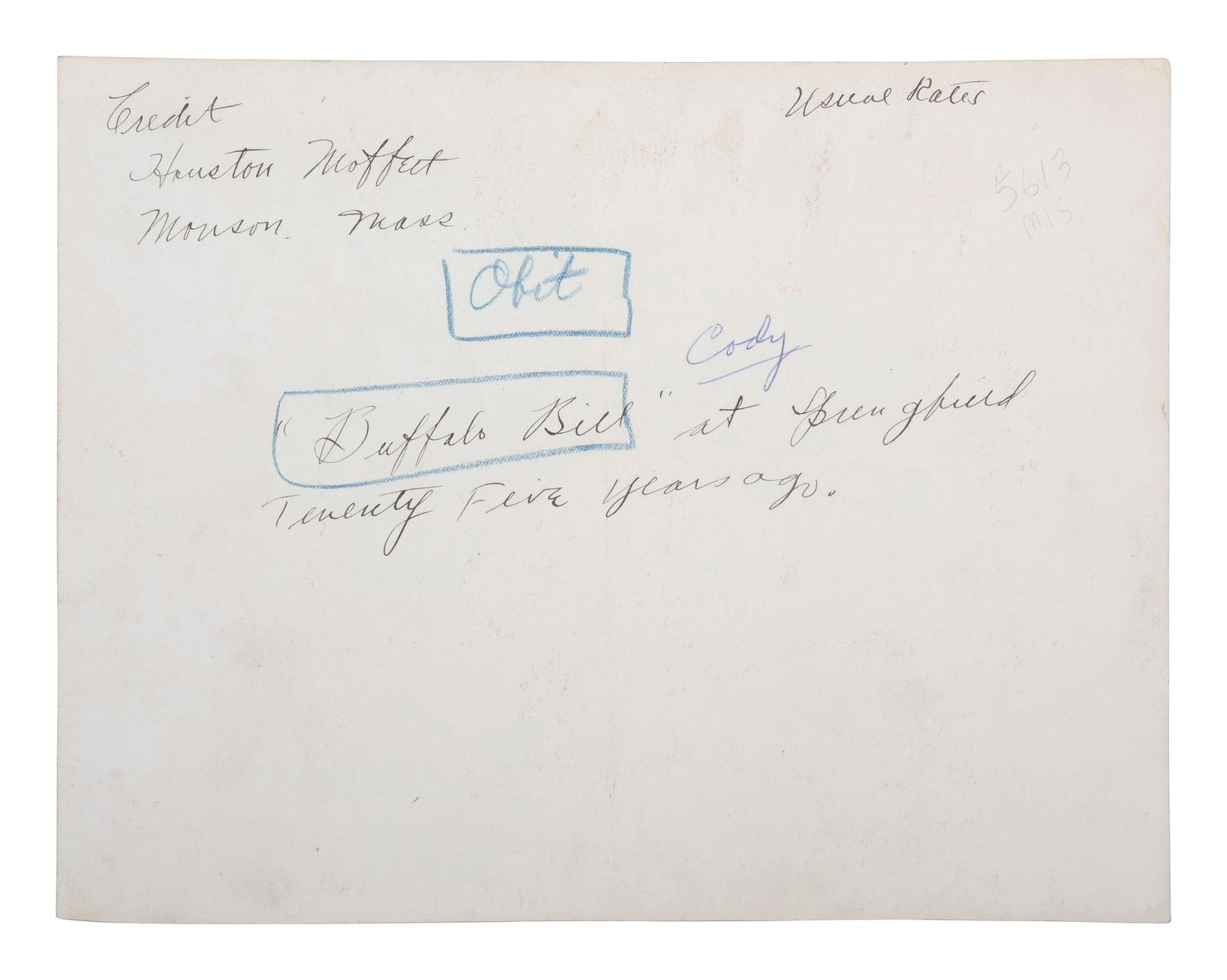 [CODY, William F. "Buffalo Bill" (1846-1917)]. A group of 8 items highlighted by 6 photographs of "Buffalo Bill," comprising: