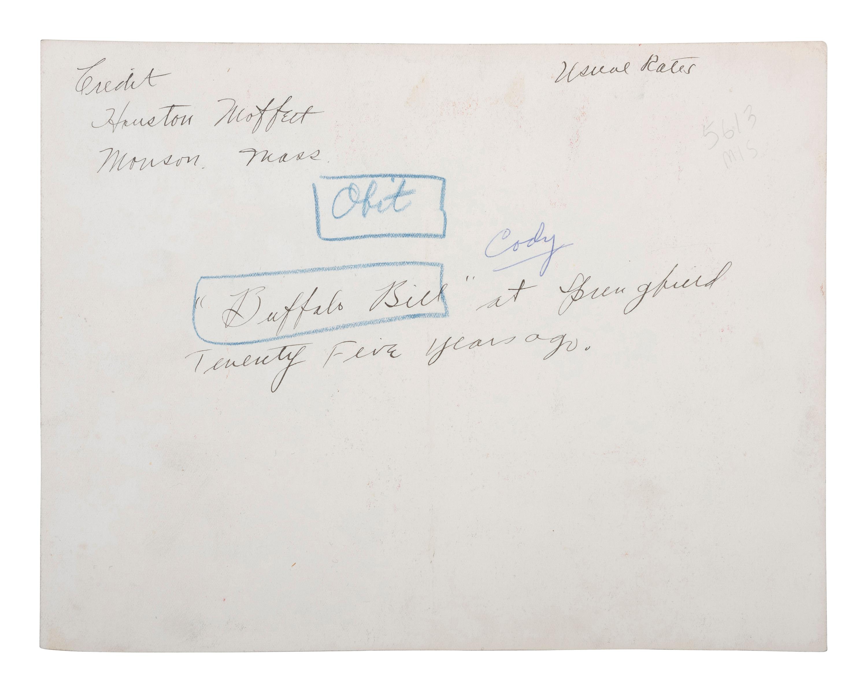 [CODY, William F. "Buffalo Bill" (1846-1917)]. A group of 8 items highlighted by 6 photographs of "Buffalo Bill," comprising: