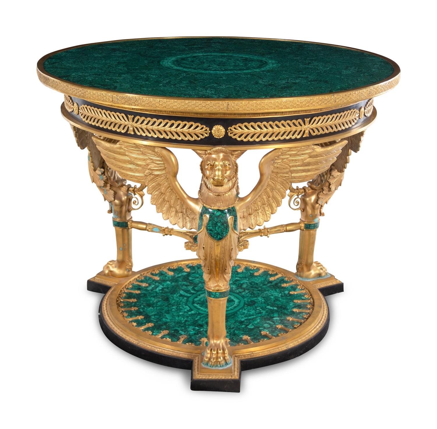 An Empire Style Gilt Bronze and Malachite Veneered Guéridon