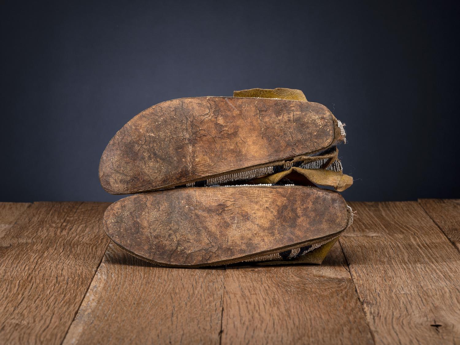 Cheyenne Beaded Buffalo Hide Moccasins, with Thunderbirds