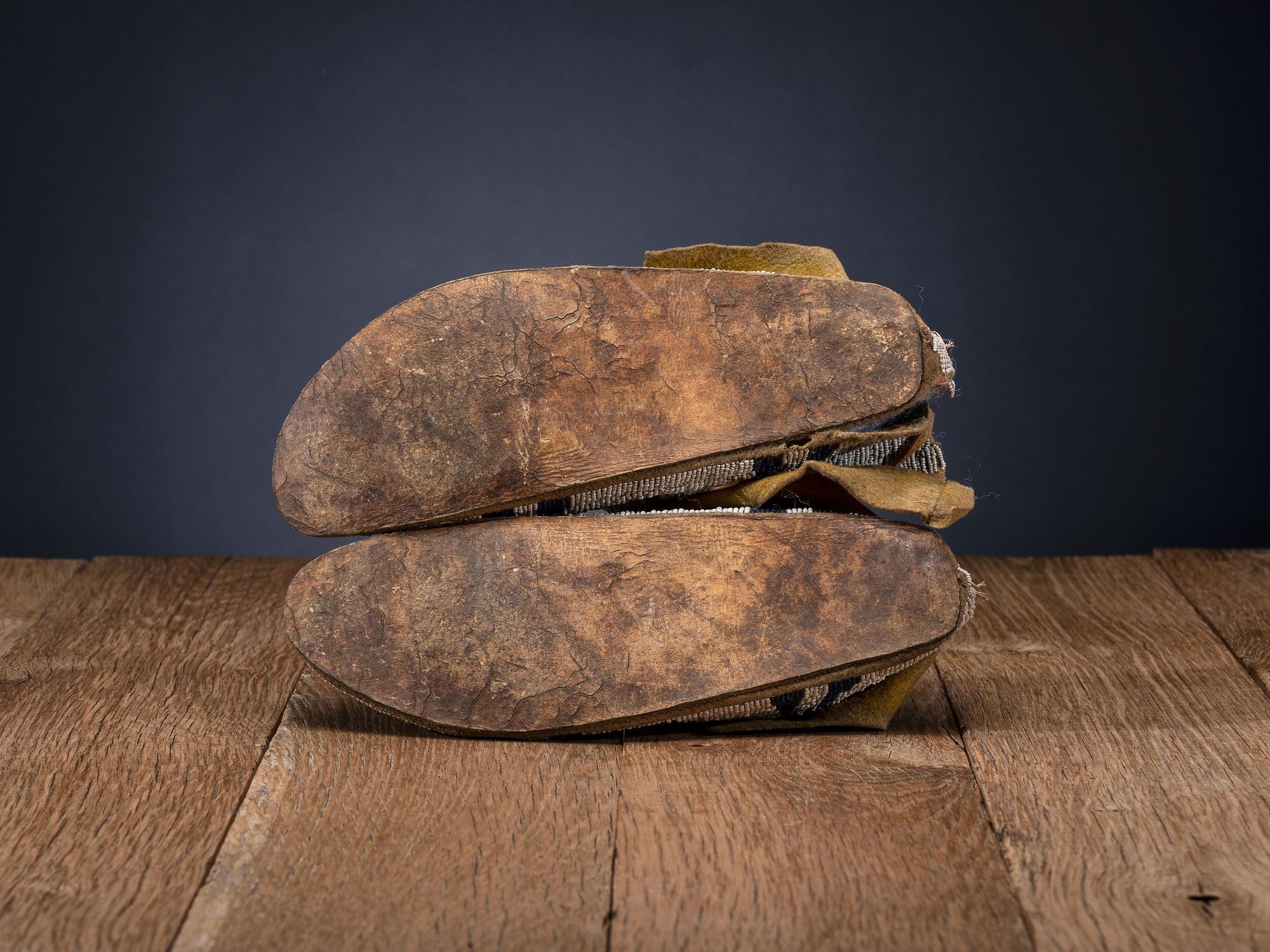 Cheyenne Beaded Buffalo Hide Moccasins, with Thunderbirds