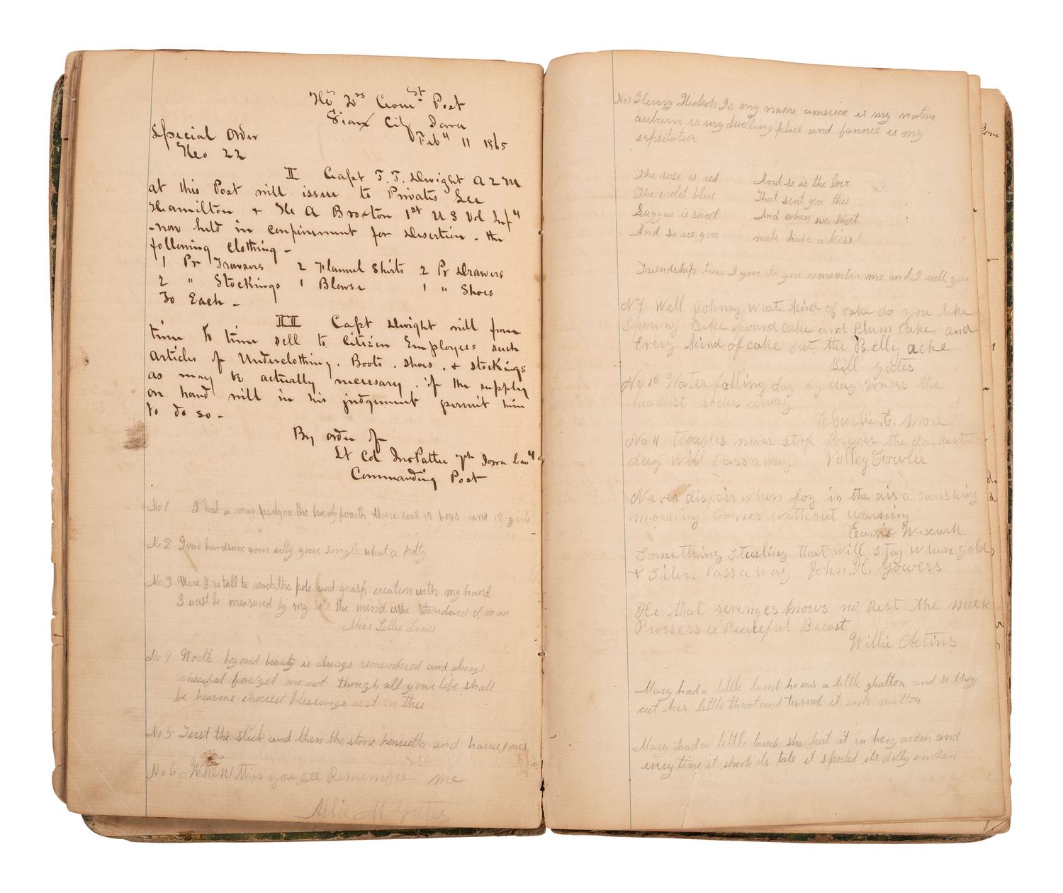 [INDIAN WARS]. Manuscript special orders book for 7th Iowa Volunteer Cavalry, 1864-1866.