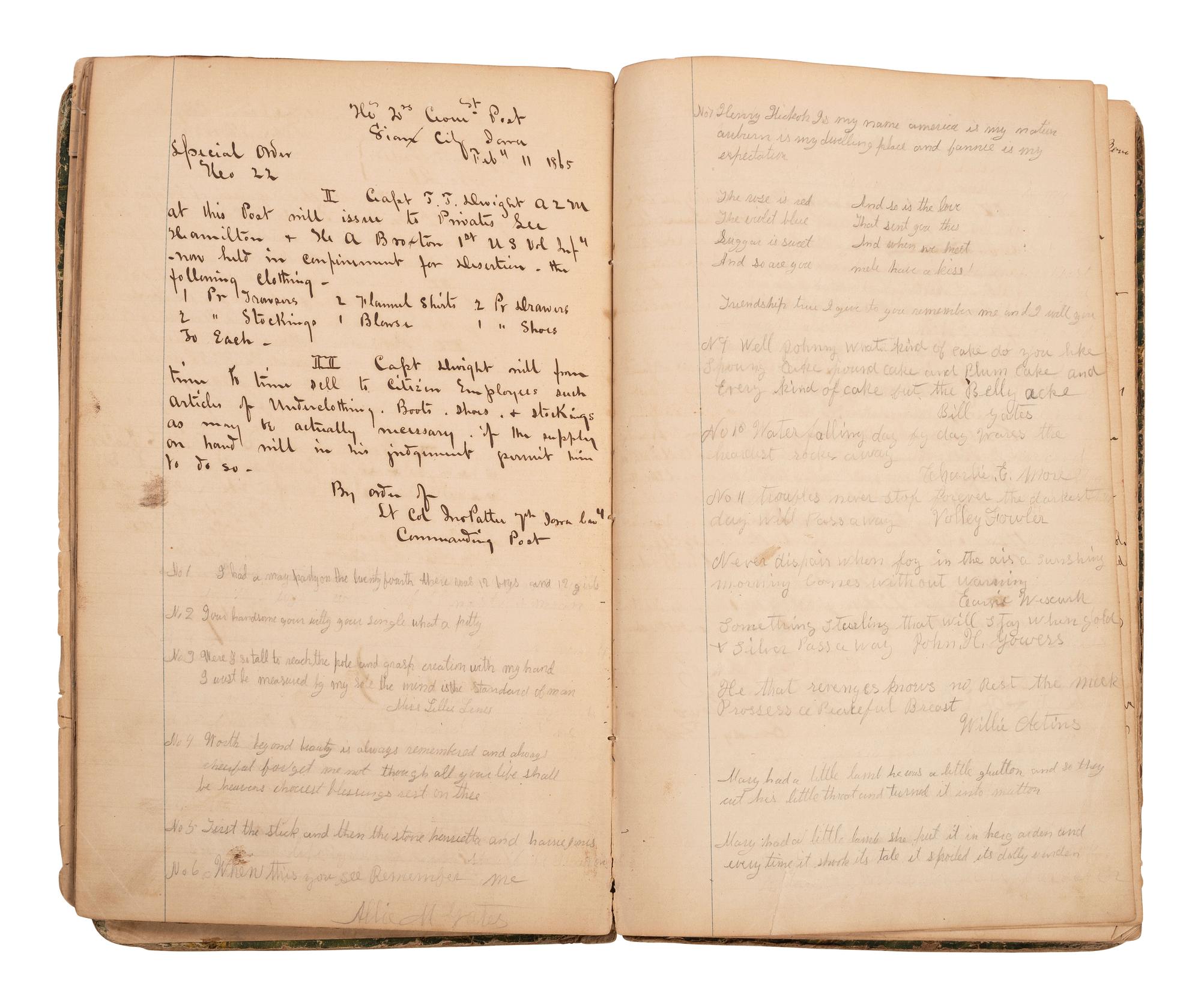 [INDIAN WARS]. Manuscript special orders book for 7th Iowa Volunteer Cavalry, 1864-1866.