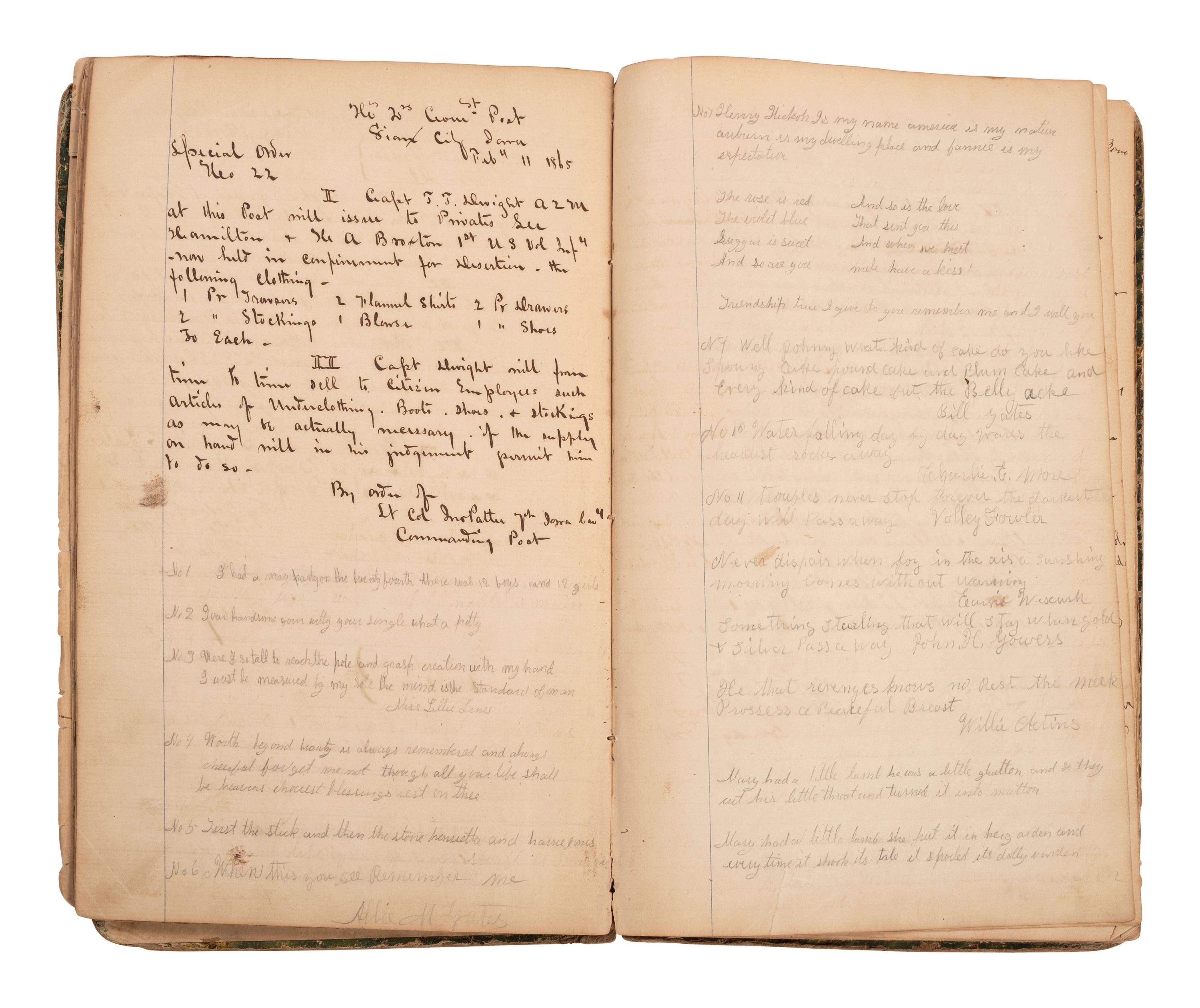 [INDIAN WARS]. Manuscript special orders book for 7th Iowa Volunteer Cavalry, 1864-1866.