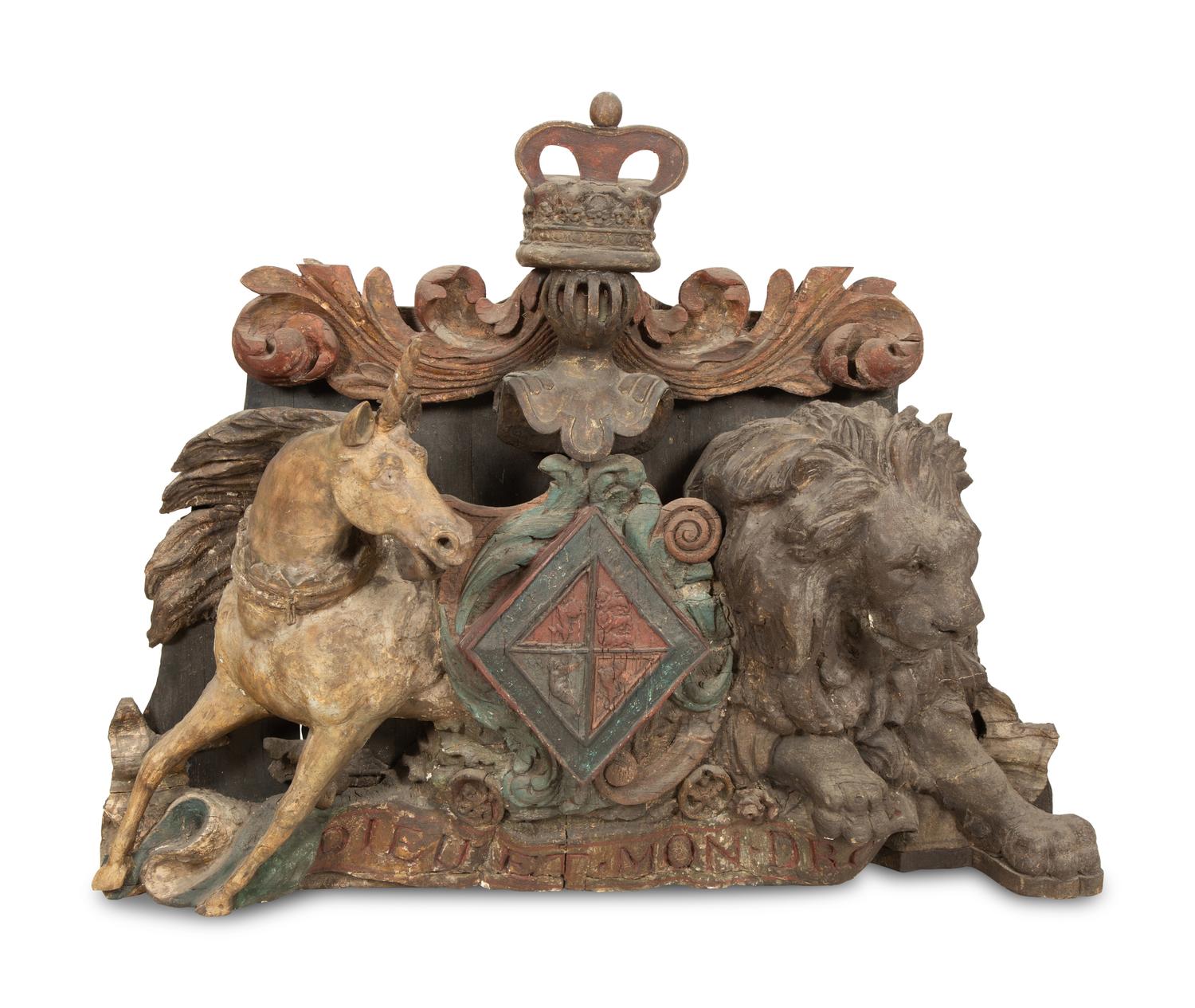 A Large Carved and Polychrome Decorated Coat of Arms of the United Kingdom