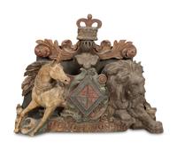 A Large Carved and Polychrome Decorated Coat of Arms of the United Kingdom