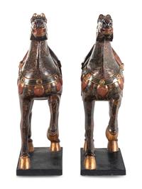 A Pair of Chinese Painted and Parcel Gilt Horses
