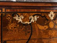 A Louis XV Style Gilt Bronze Mounted Marquetry Marble-Top Commode