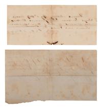[ENSLAVEMENT]. Pair of receipts for an identified enslaved mother & child. Natchez, MS, 1856-1857.