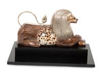 A Roberto Estevez Lion Seashell, Enamel and Silver Sculpture