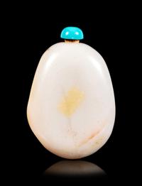 A Chinese White Jade Pebble-Form Snuff Bottle