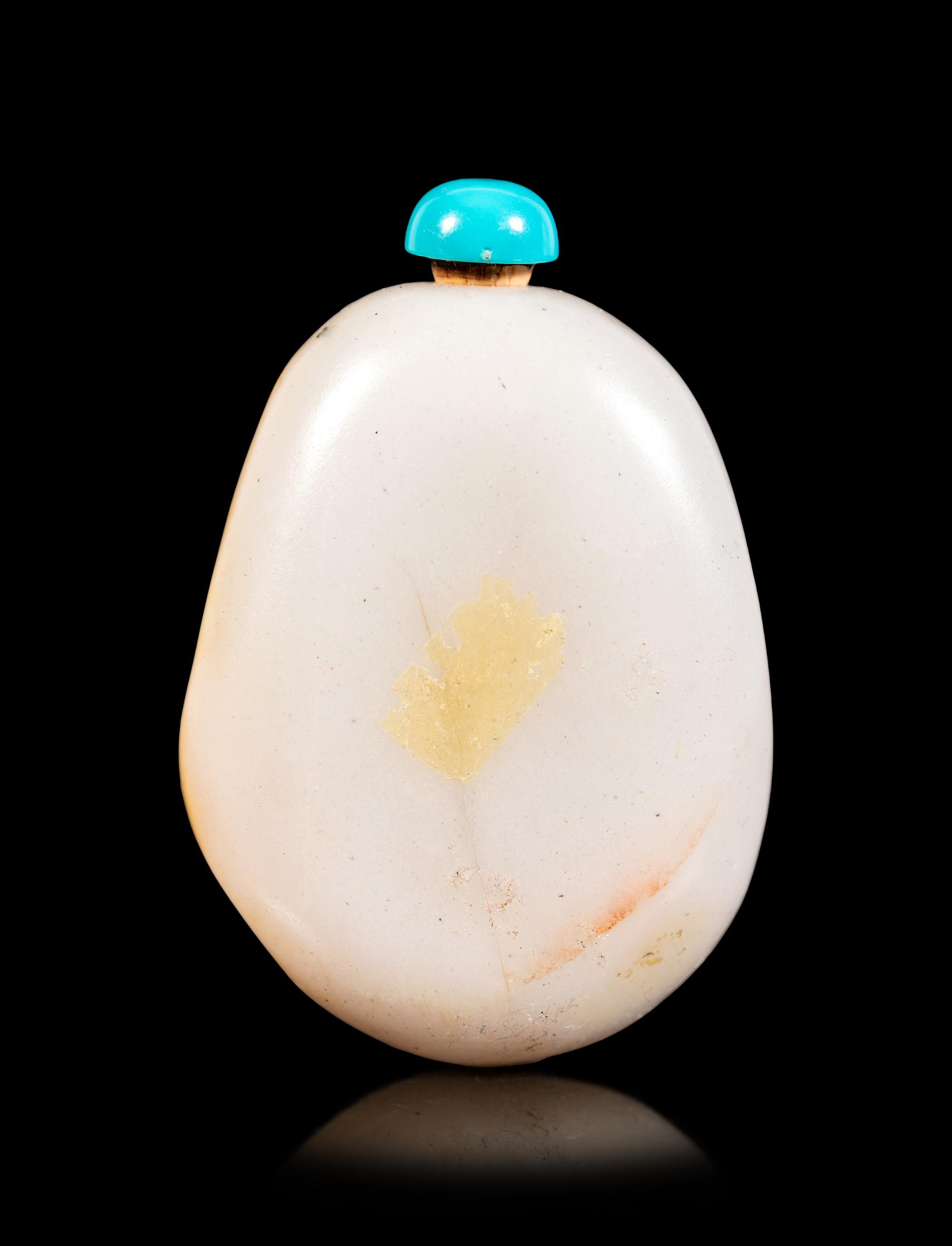A Chinese White Jade Pebble-Form Snuff Bottle