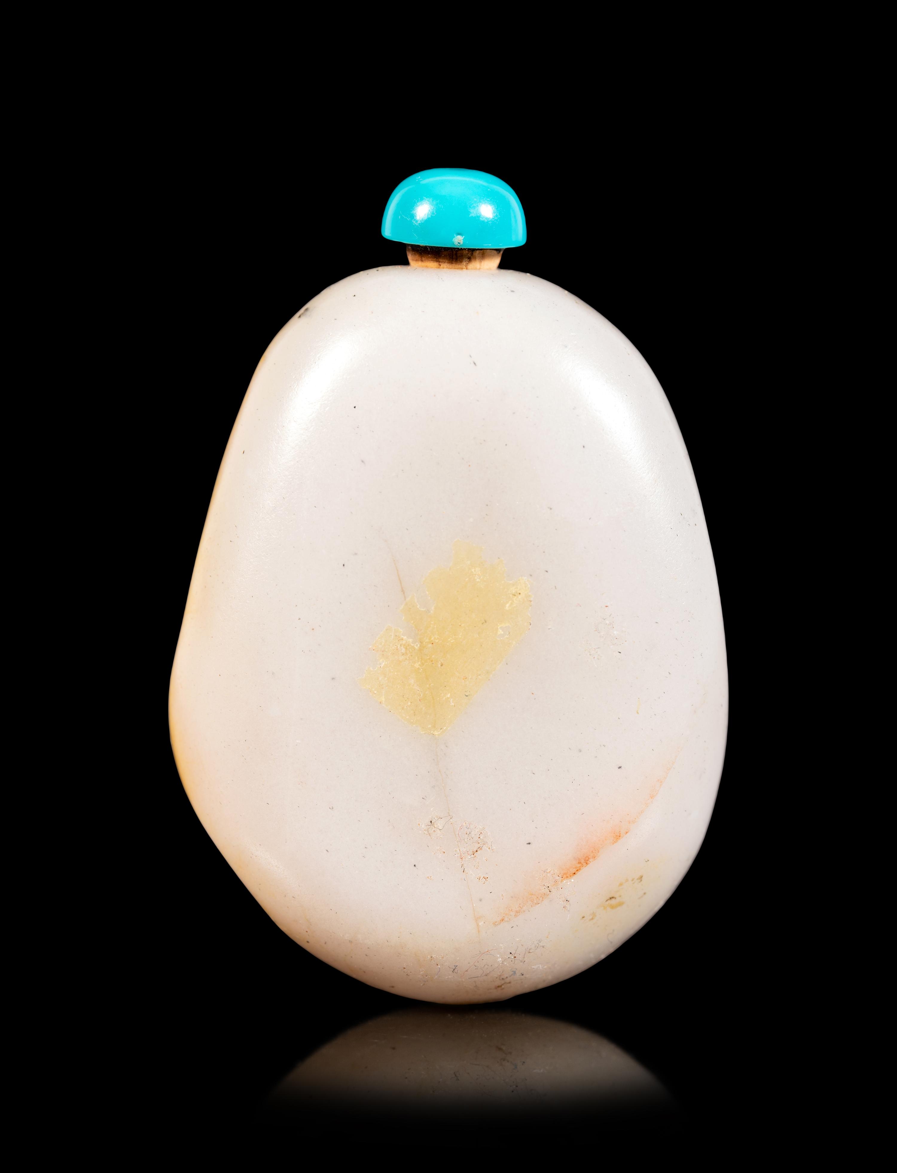A Chinese White Jade Pebble-Form Snuff Bottle
