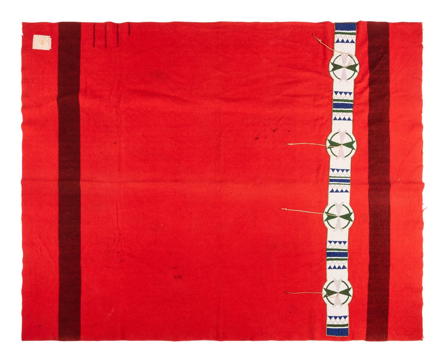Sioux Beaded Hide Blanket Strip on Hudson Bay Blanket