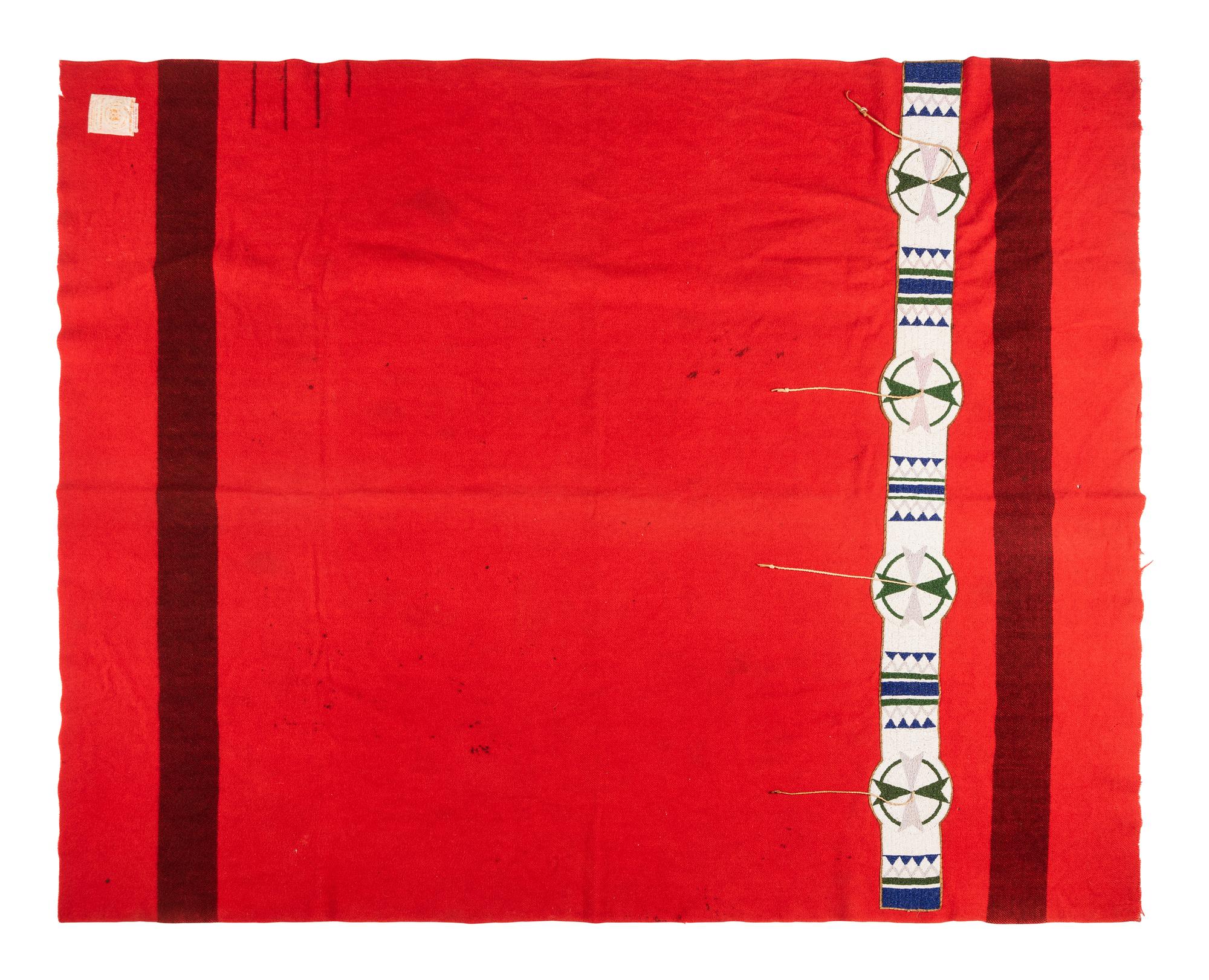 Sioux Beaded Hide Blanket Strip on Hudson Bay Blanket