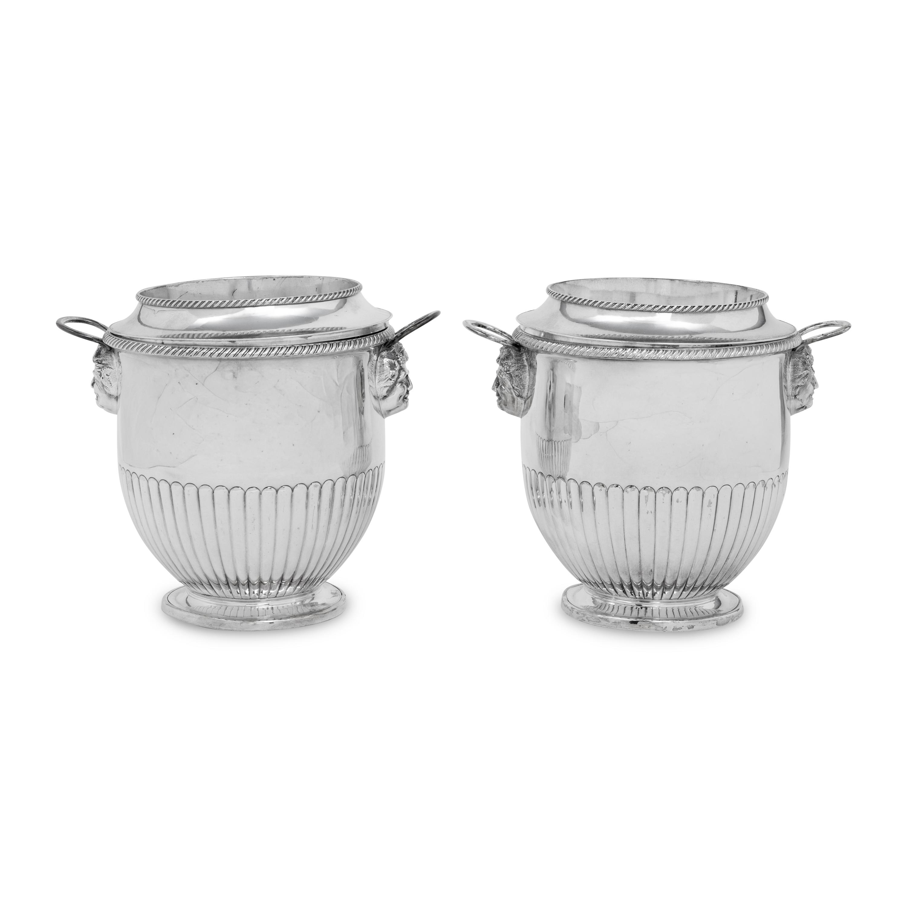 A Pair of Old Sheffield Silver-Plate Wine Coolers