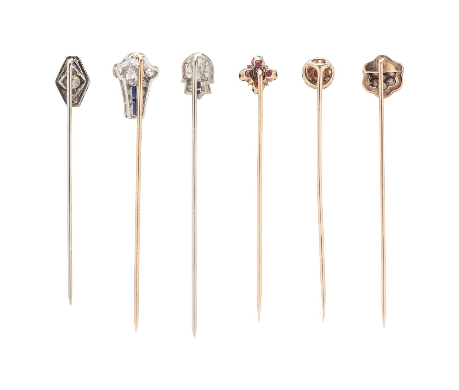 ANTIQUE, COLLECTION OF RUBY, SAPPHIRE, AND DIAMOND STICK PINS