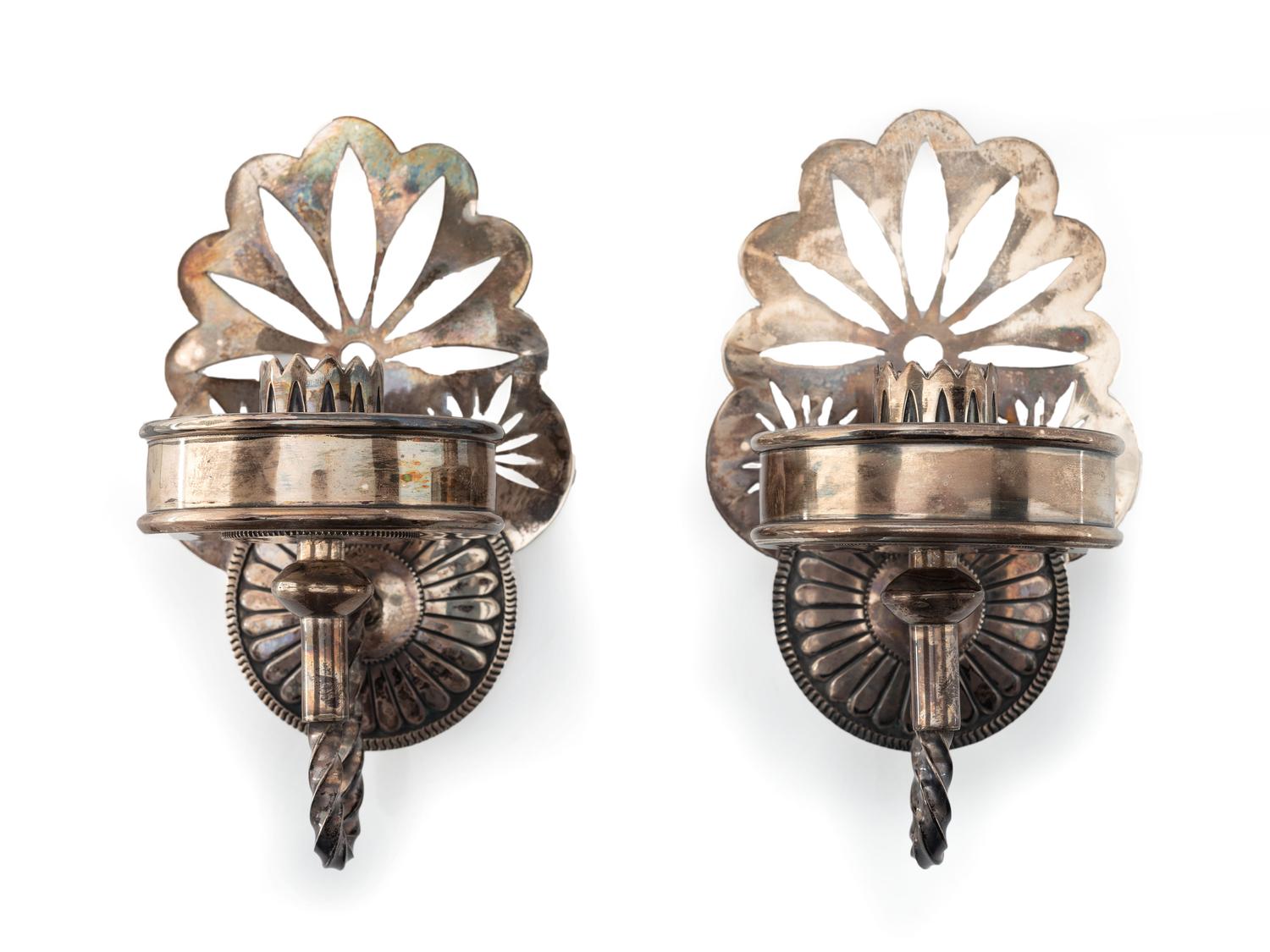 Pair of Southwestern-style Sterling Silver Sconces