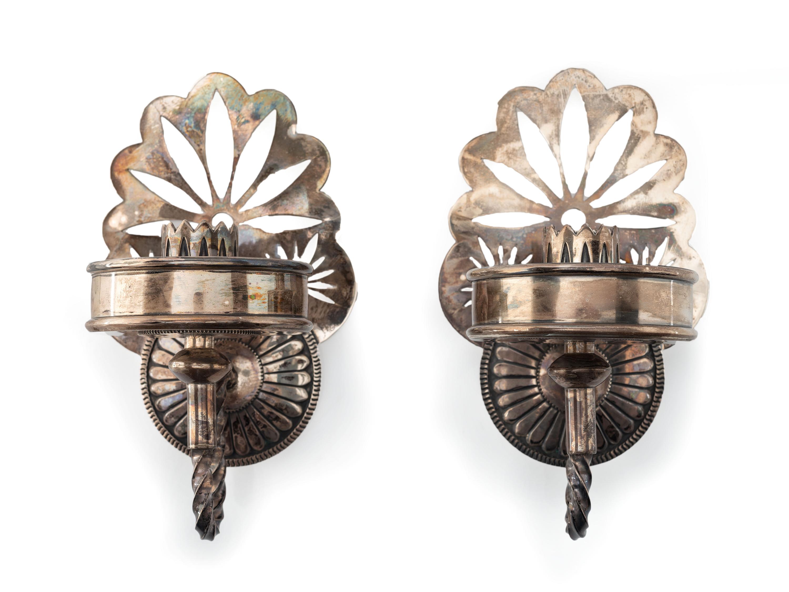 Pair of Southwestern-style Sterling Silver Sconces