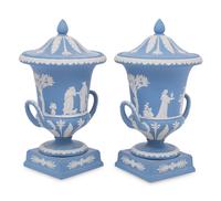 A Pair of Wedgwood Jasperware Covered Urns