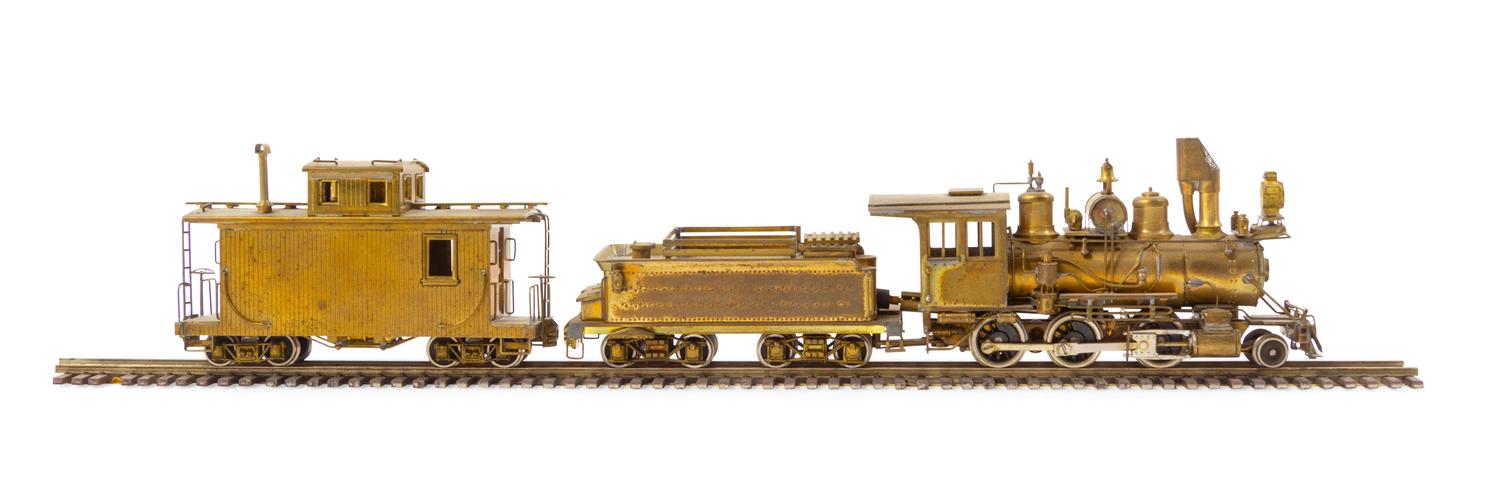 A United Scale Models Brass N-Gauge 2-6-0 Locomotive, Tender and Caboose