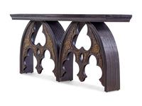 A Parcel Gilt Cast Metal "Gothic" Console Table