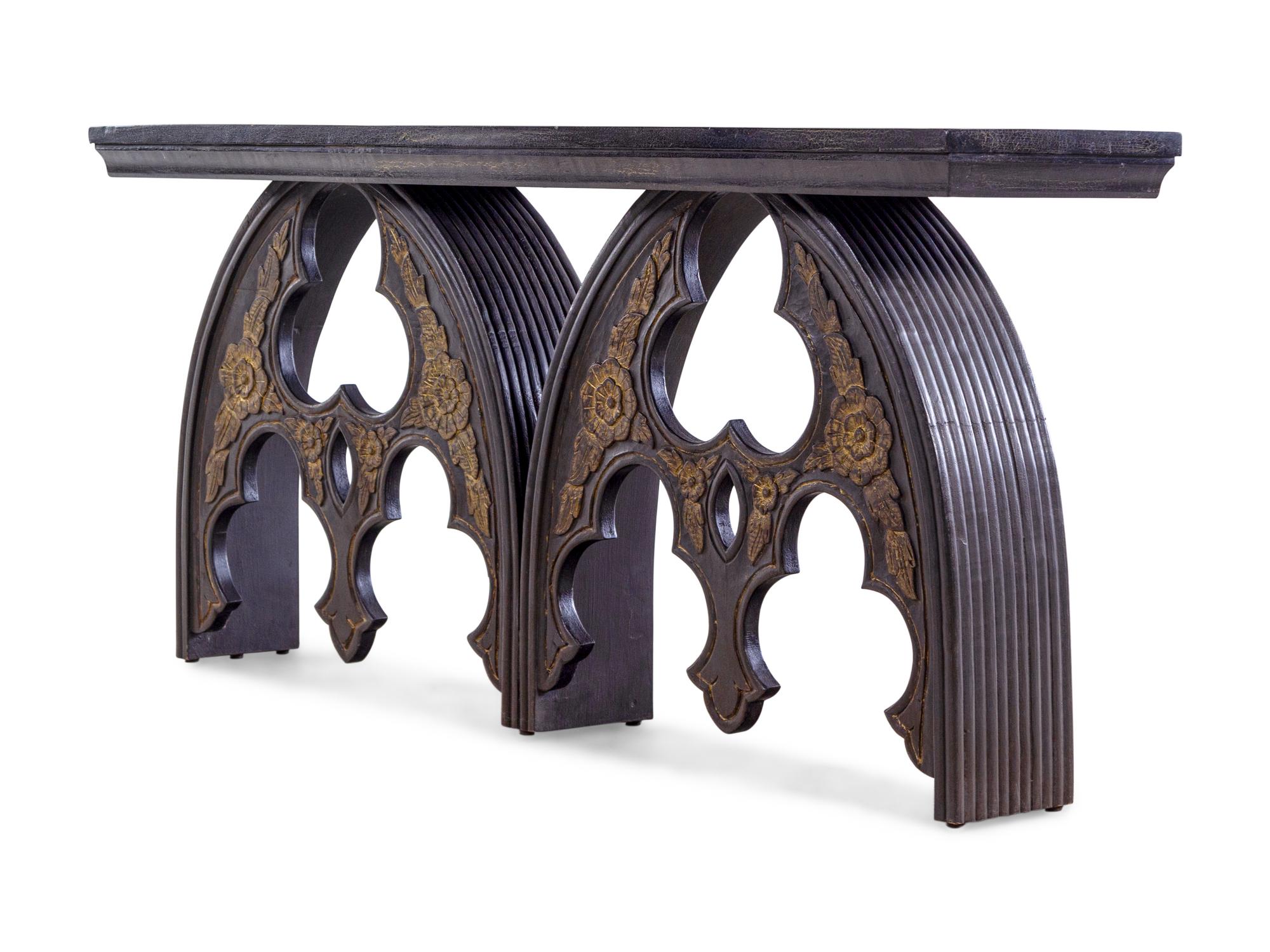 A Parcel Gilt Cast Metal "Gothic" Console Table