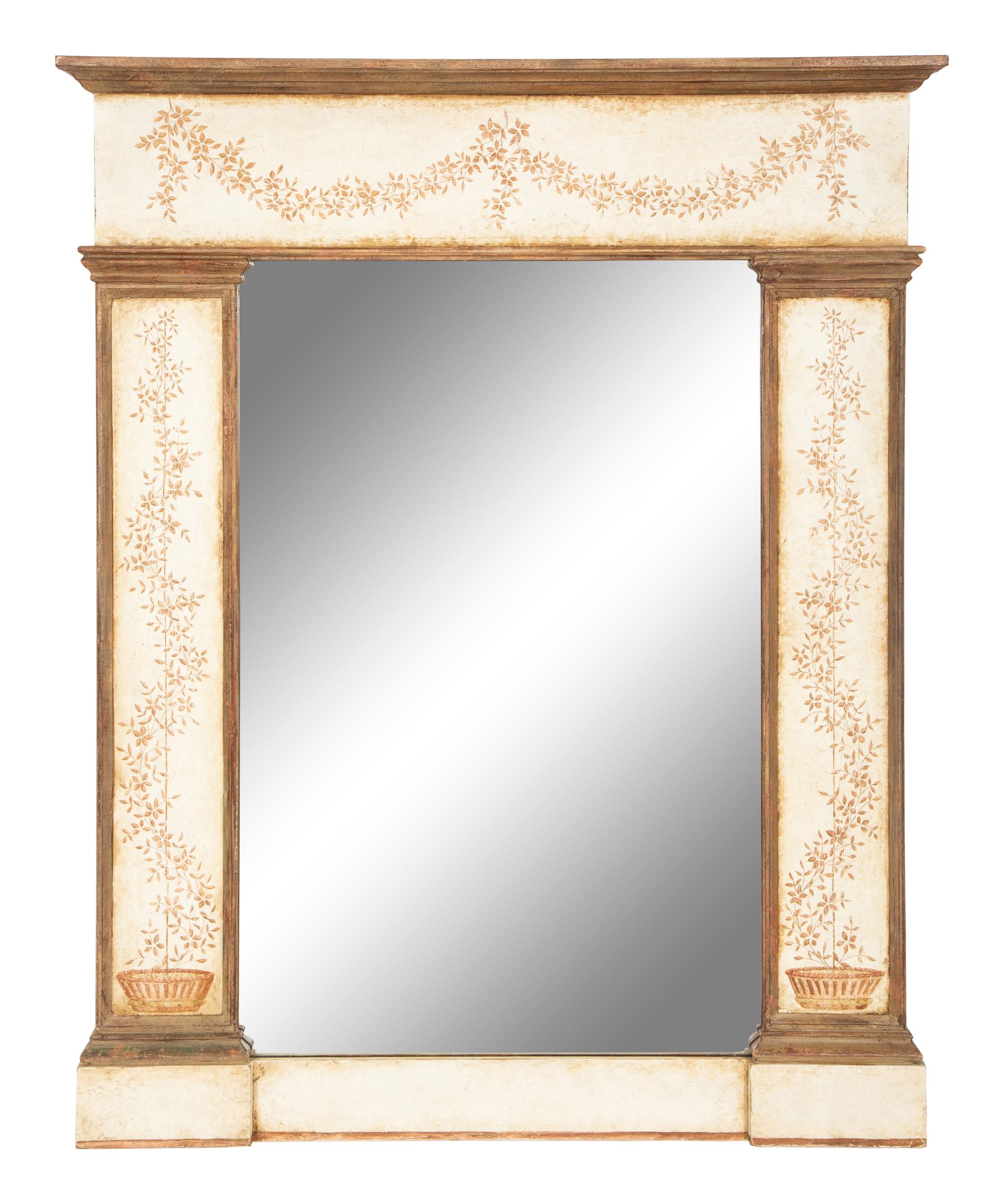 A Neoclassical Style Painted and Parcel Gilt Mirror