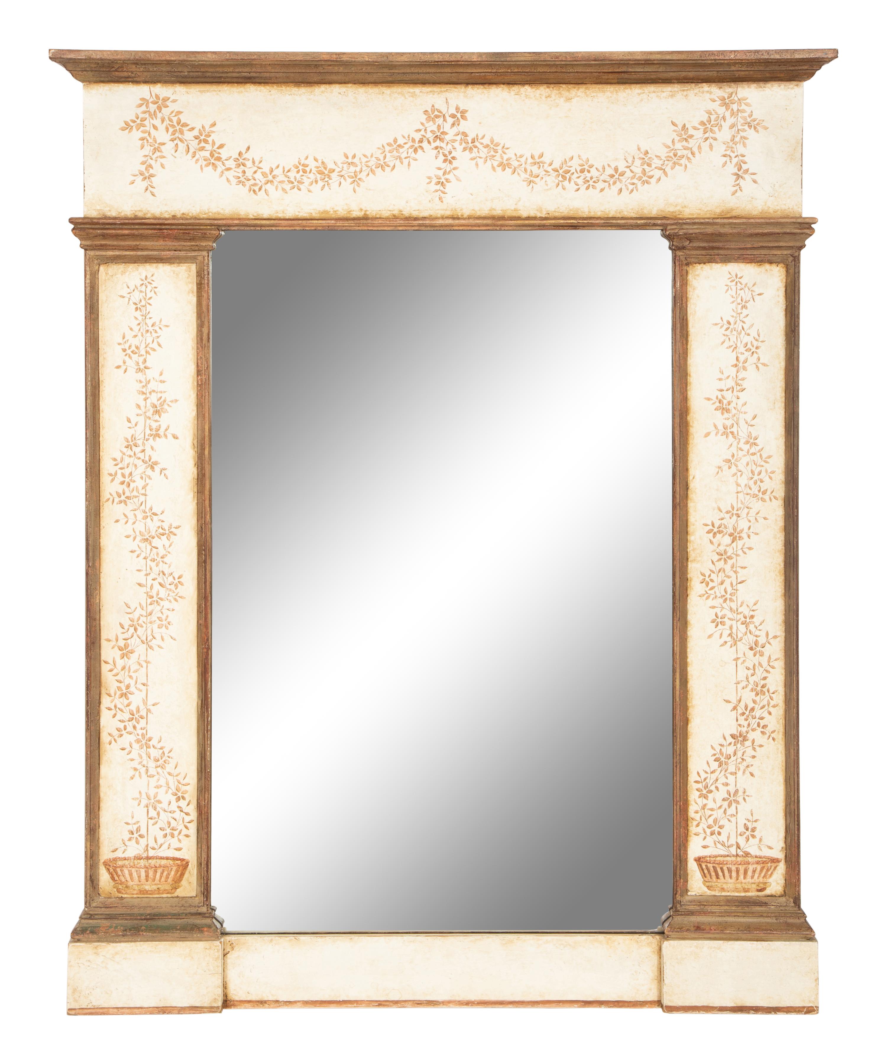 A Neoclassical Style Painted and Parcel Gilt Mirror