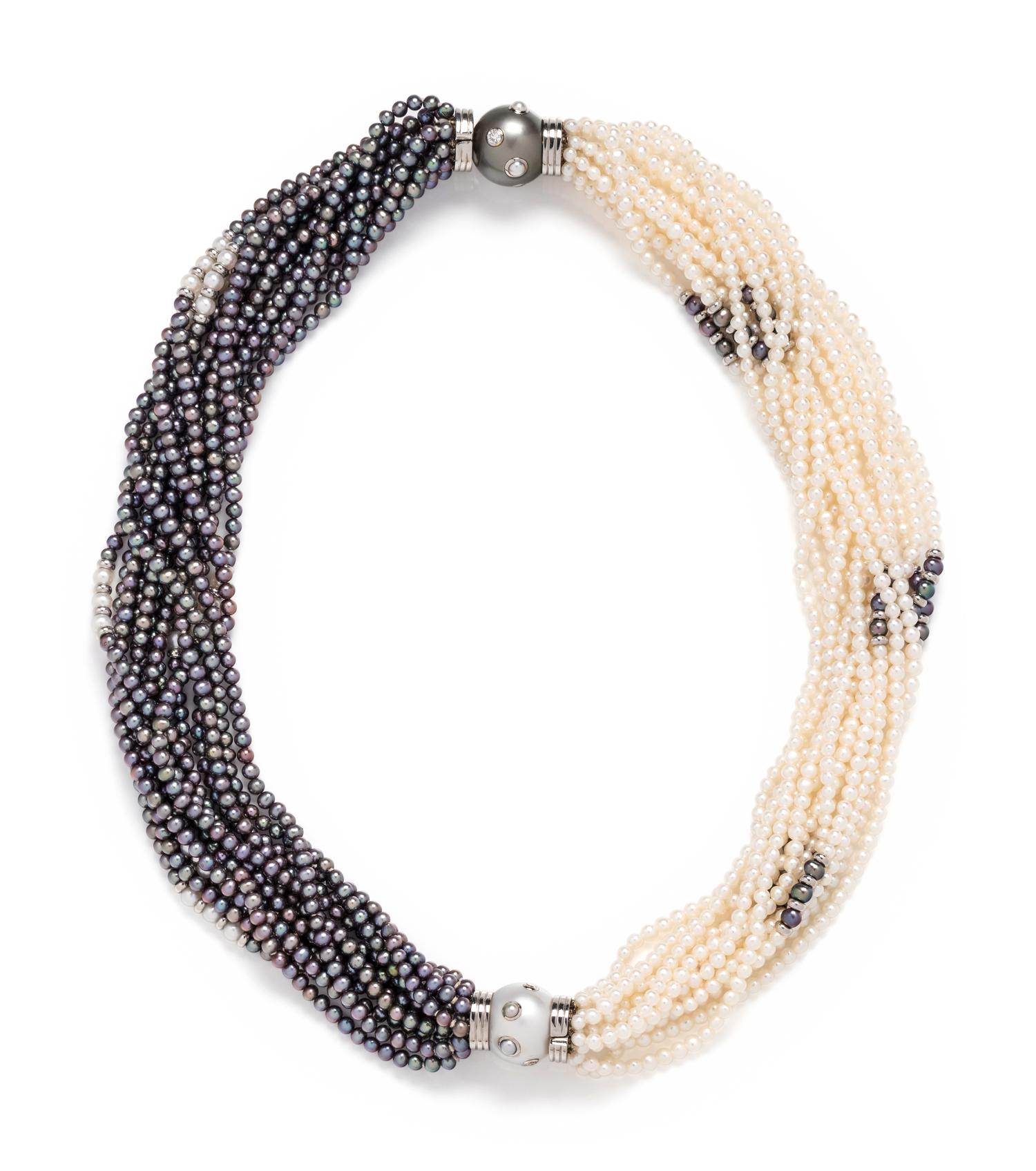 TRIANON, CONVERTIBLE CULTURED PEARL AND DIAMOND NECKLACE/BRACELET SET