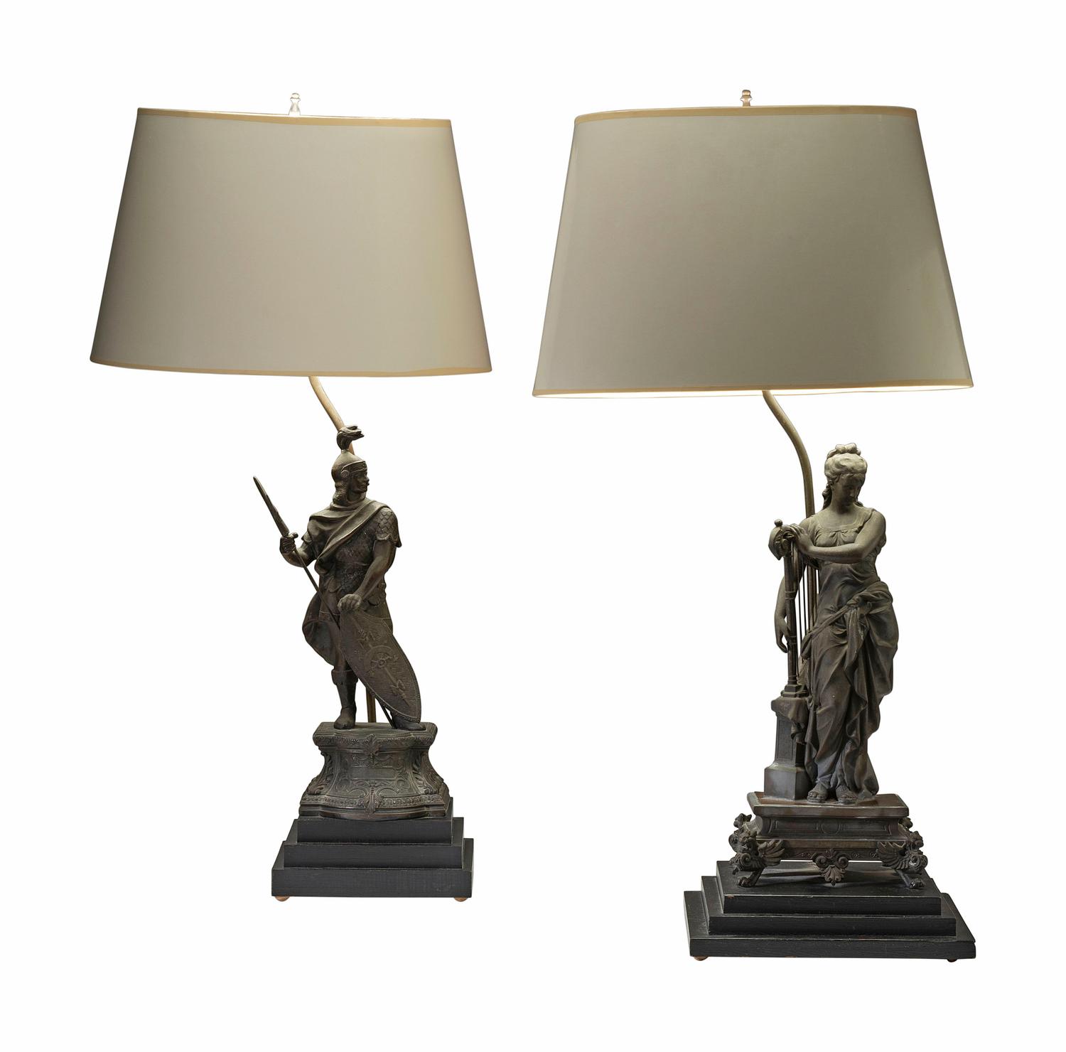 A Pair of Continental Bronze Figural Lamps