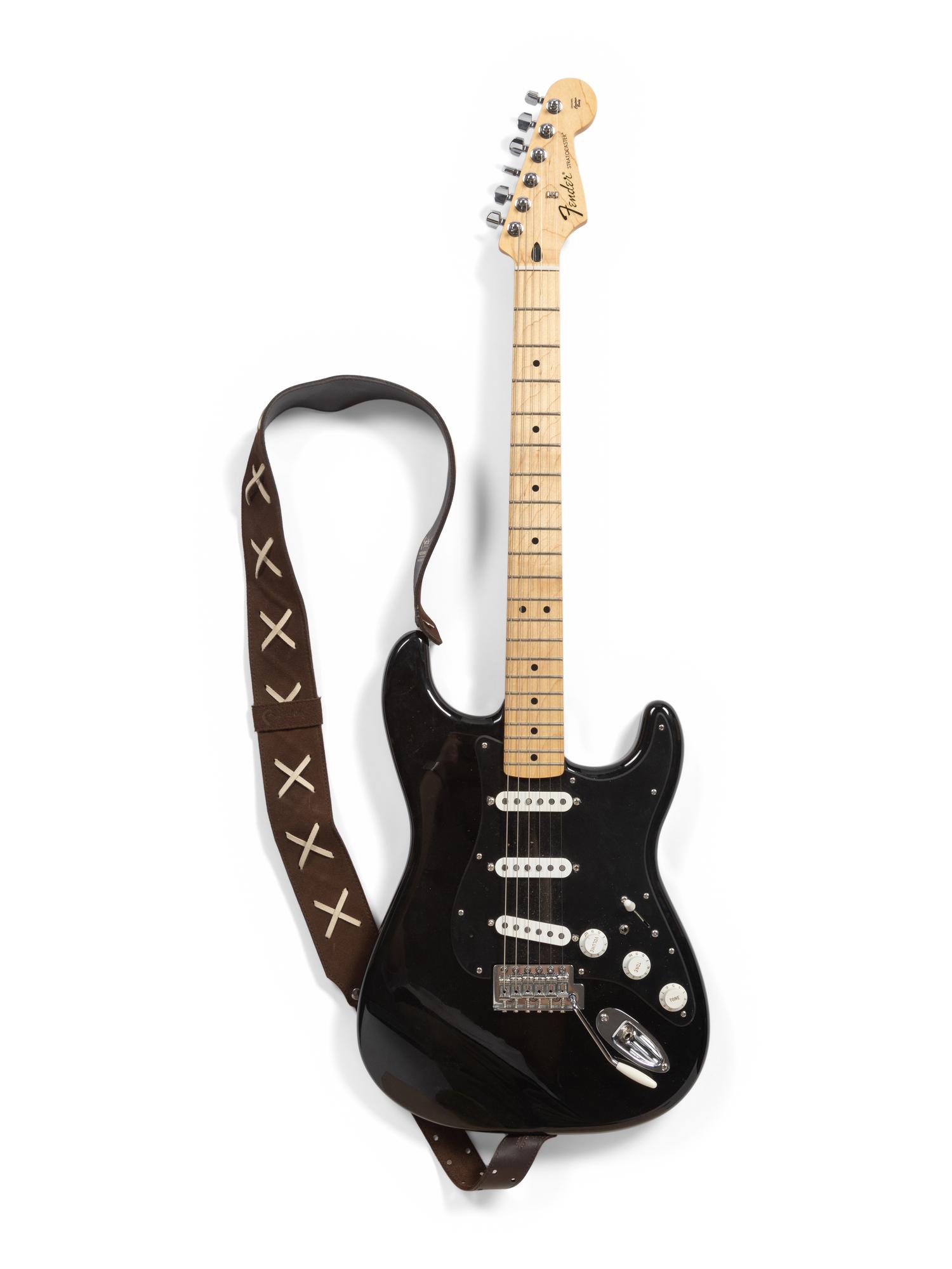 A Fender Black Stratocaster Electric Guitar