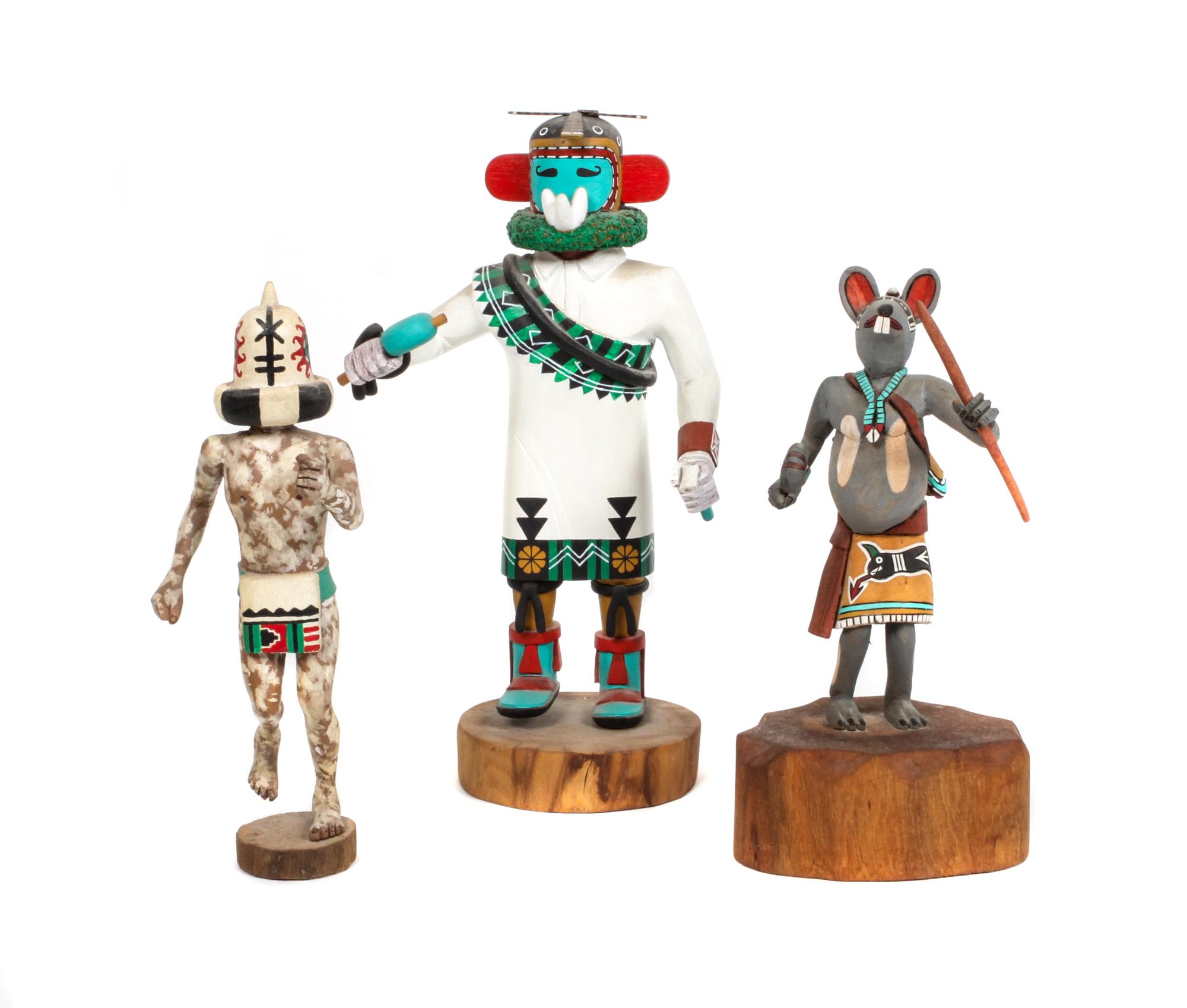 Three Hopi Carved Kachina Dolls, Joe Gash Height of tallest 9 1/4 inches.