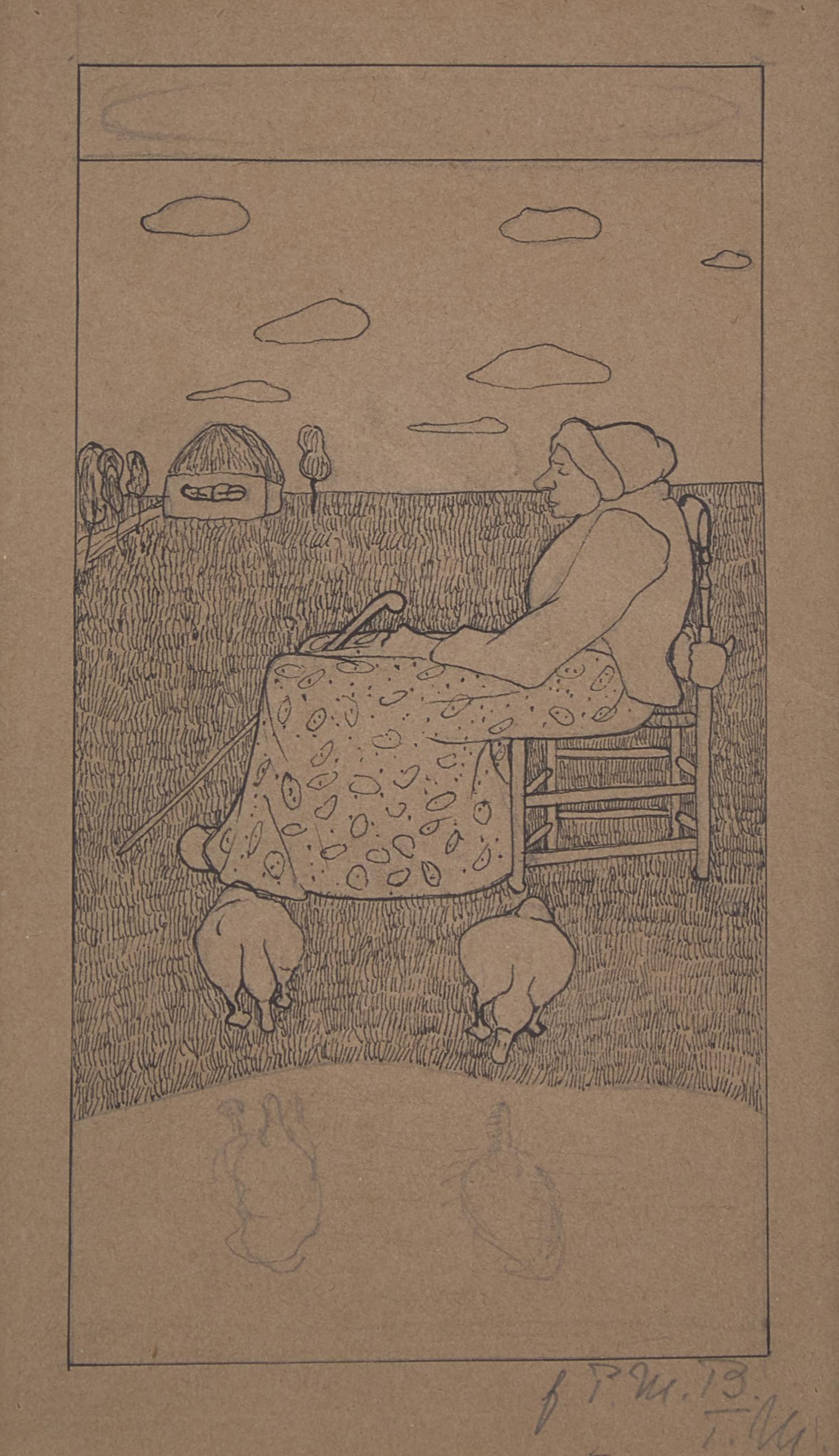 Sitzende Alte mit zwei Gänsen (Seated Old Woman with Two Geese) , circa 1899-1900