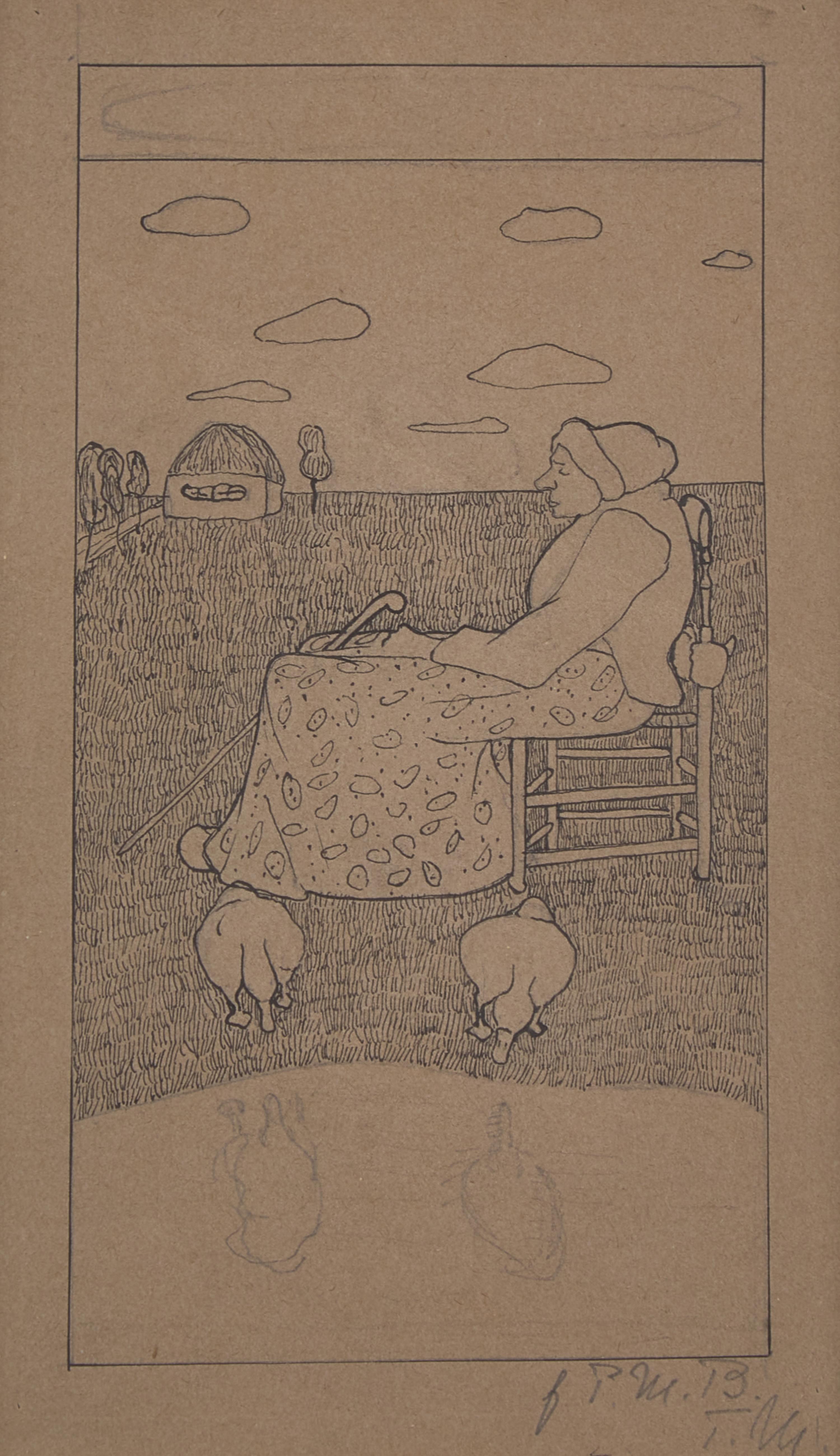 Sitzende Alte mit zwei Gänsen (Seated Old Woman with Two Geese) , circa 1899-1900