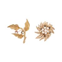 COLLECTION OF YELLOW GOLD, GEMSTONE AND CULTURED PEARL BROOCHES