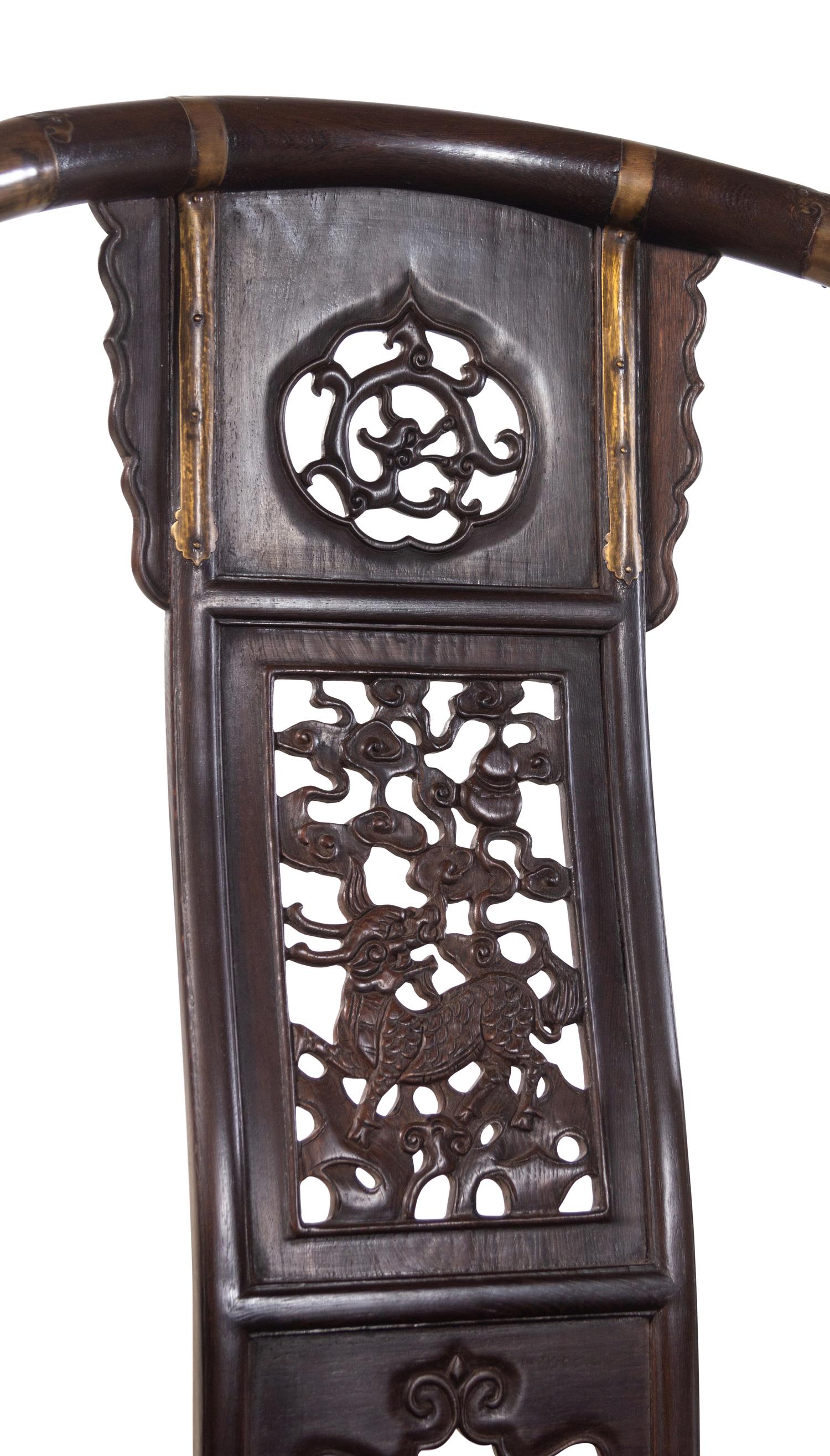 A Pair of Chinese Hardwood Traveling Armchairs, Jiaoyi