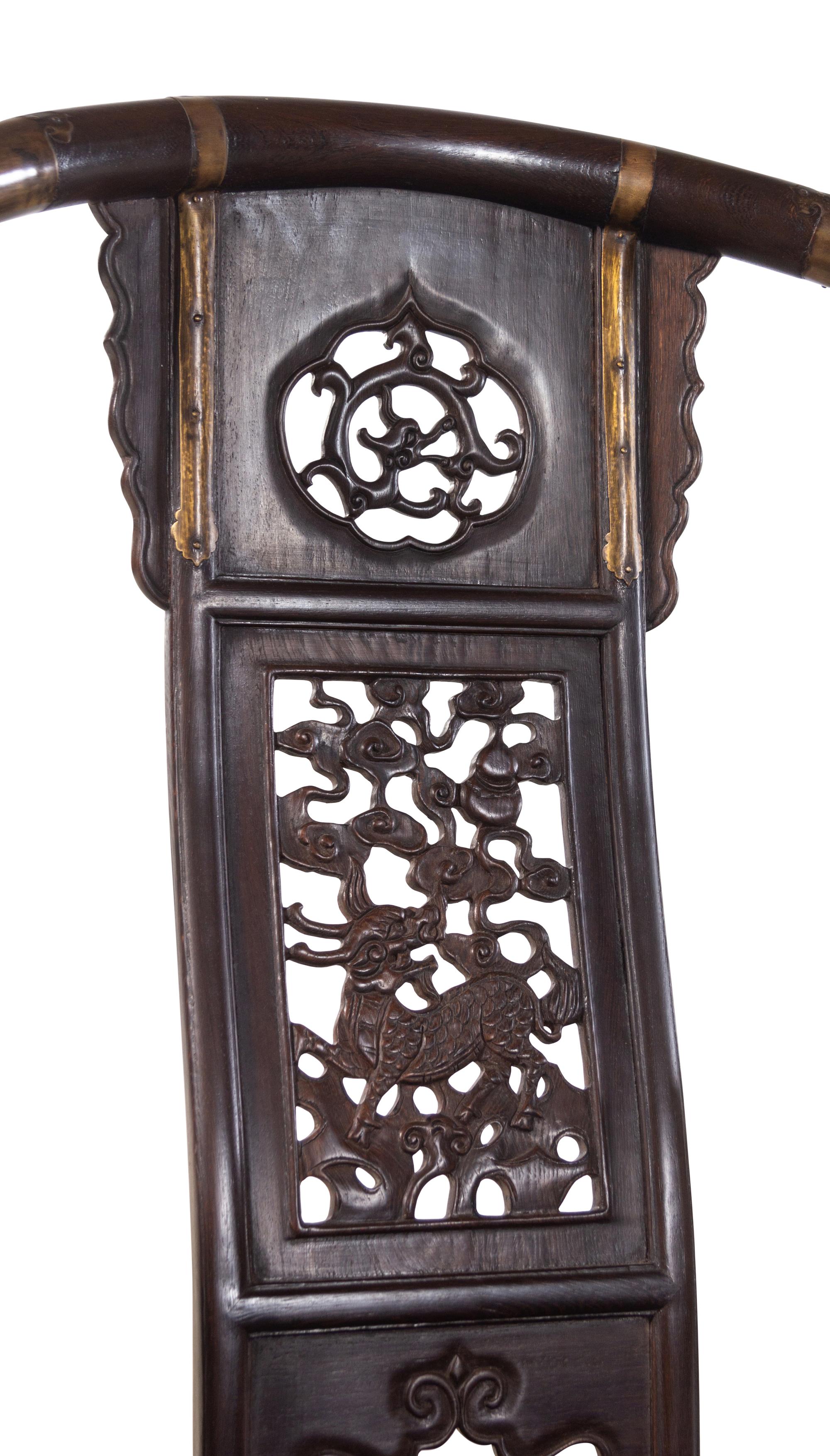 A Pair of Chinese Hardwood Traveling Armchairs, Jiaoyi