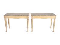 A Pair of Neoclassical Carved and Painted Console Tables with Granite Tops — 20TH CENTURY