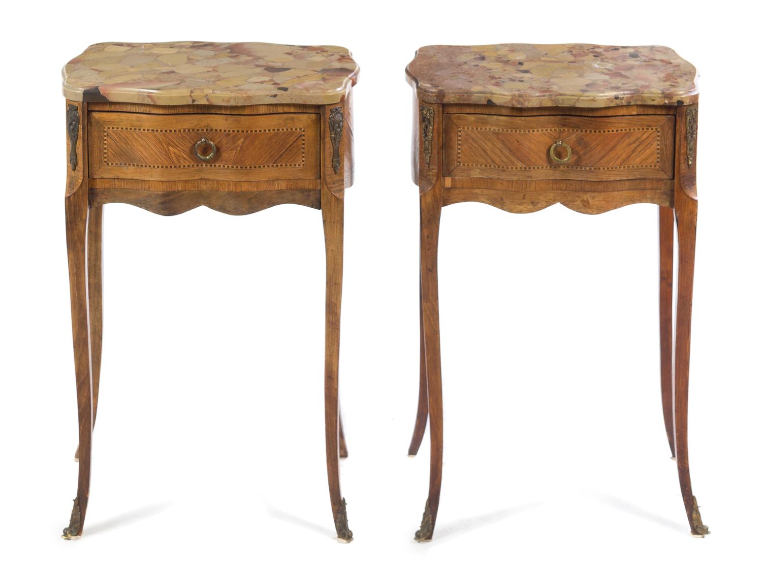 A Pair of Transitional Style Walnut Side Tables Height 27 1/4 x width 17 3/4 x depth 13 inches. — LATE 19TH/EARLY 20TH CENTURY