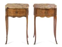 A Pair of Transitional Style Walnut Side Tables Height 27 1/4 x width 17 3/4 x depth 13 inches. — LATE 19TH/EARLY 20TH CENTURY