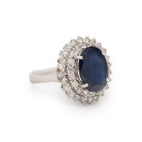 Sapphire, Diamond, and White Gold Ring