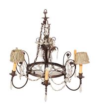 A French Patinated Metal and Glass Six-Light Chandelier