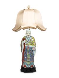 A Chinese Porcelain Figure of Sage Mounted as a Lamp