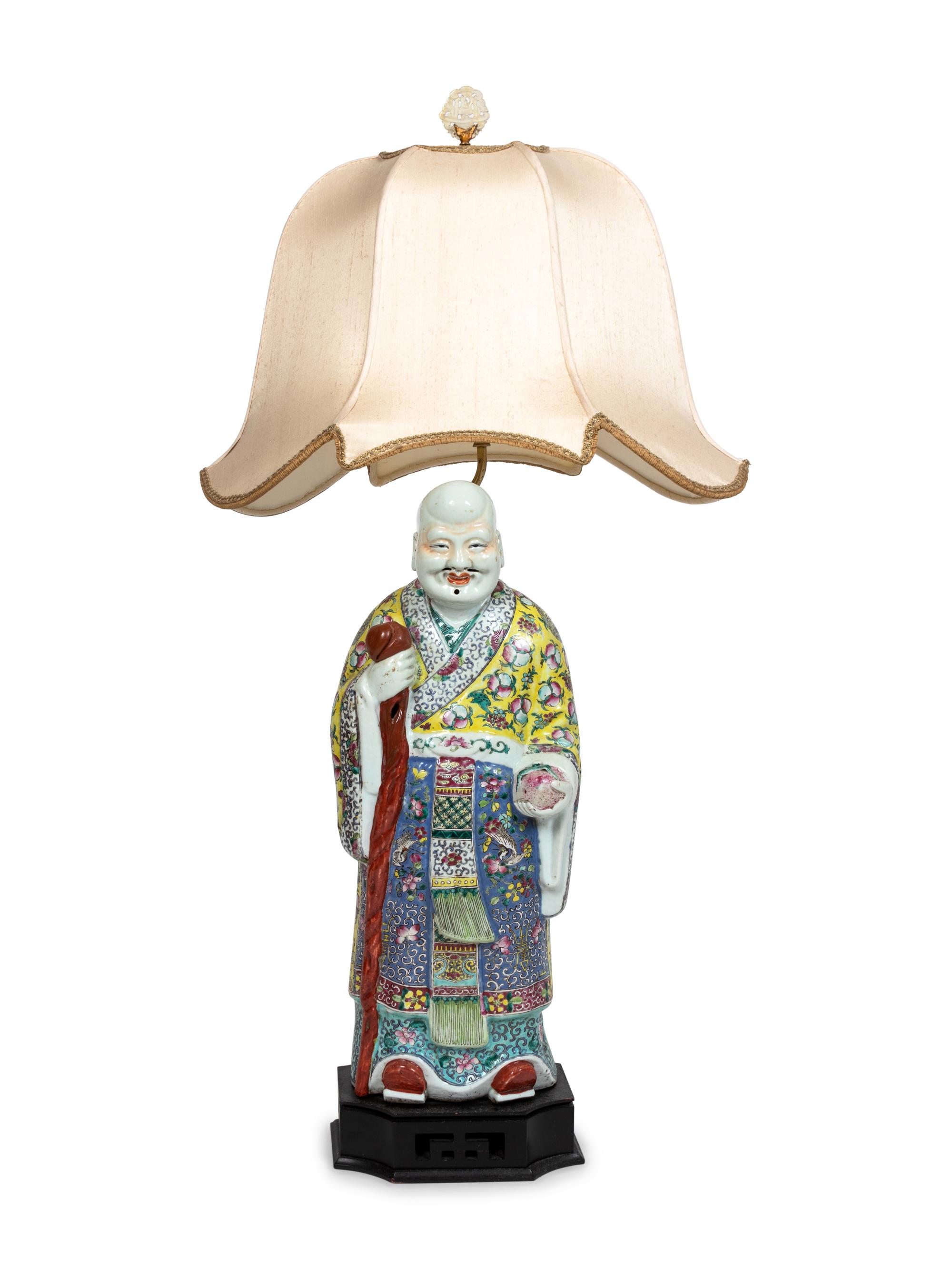 A Chinese Porcelain Figure of Sage Mounted as a Lamp