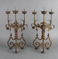 A Pair of Renaissance Revival Three-Light Candelabra, Height 20 1/4 inches.